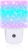 Pink Teal Mermaid Scales Night Light, Rainbow Glitter Fish Scale Dusk to Dawn by sndheke