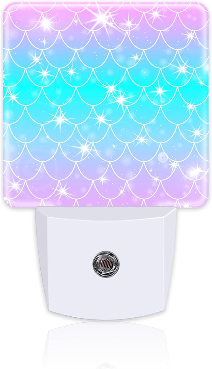 Pink Teal Mermaid Scales Night Light, Rainbow Glitter Fish Scale Dusk to Dawn by sndheke