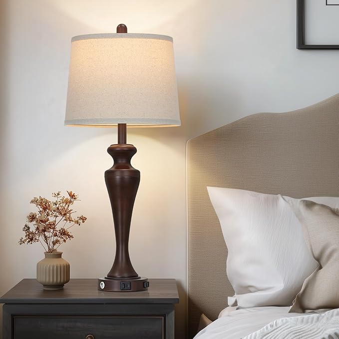 30" Brown Touch Table Lamps Set of 2, 3-Way Bedside Lamp - Image 6