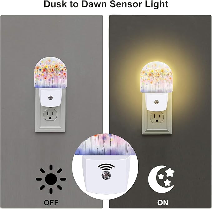 Abstract Watercolor Flowers Night Light Plug into Wall, Blooming Cherry Tree - Image 3