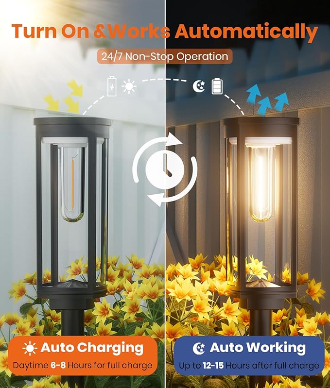 Solar Pathway Lights Outdoor Warm White 8-Pack Waterproof IP65, Auto On/Off - Image 4