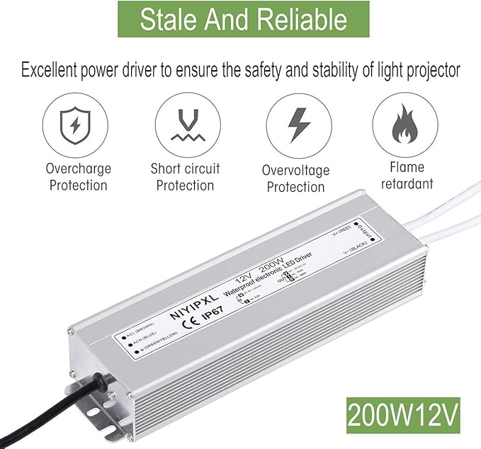 LED Driver 200 Watts Waterproof IP67 Power Supply Transformer Adapter 90V-130V - Image 2