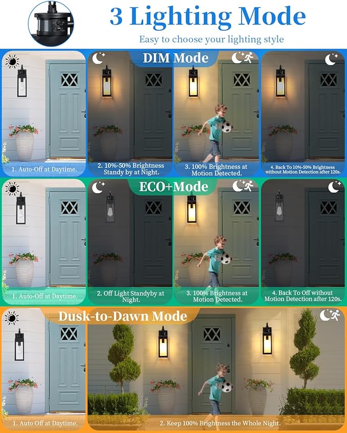 17'' Motion Sensor Outdoor Lights Wall Mount, Dusk to Dawn Exterior Light - Image 2