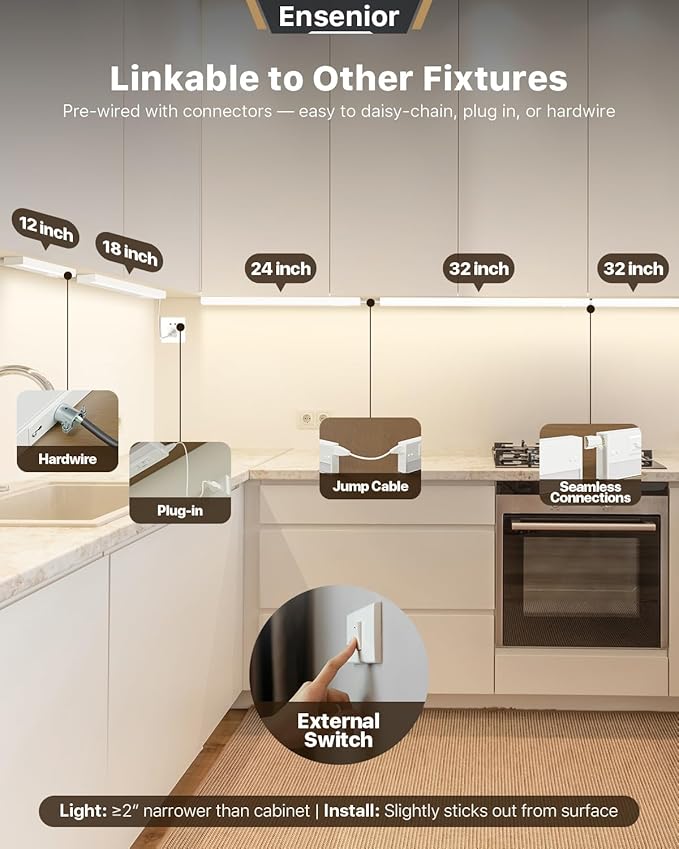 Ensenior 12 Inch LED Under Cabinet Lighting Hardwired or Plug-in Installation - Image 5