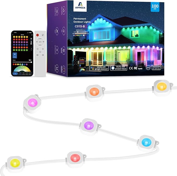 Permanent Outdoor Lights 100ft, RGBW Eaves Light by APPECK