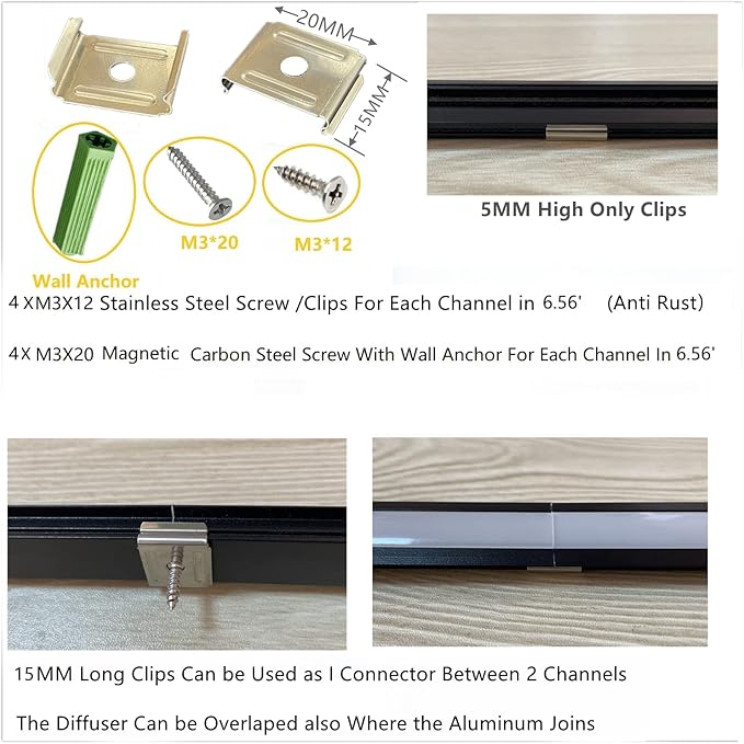 Recessed LED Strip Black Channel Diffuser 8-Pack 6.56FT, 23.5X7MM LED Tape - Image 6