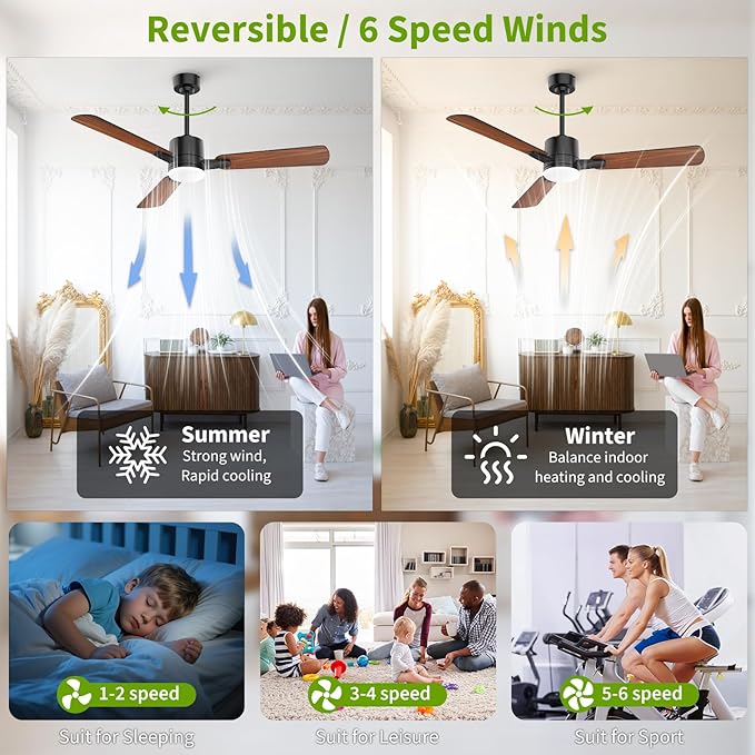 Ceiling Fans with Lights, 52 Inch Low Profile Ceiling Fan with Light and Remote - Image 4