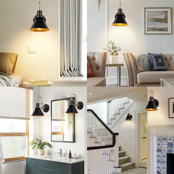 WILON Gold and Black Wall Sconces Set of Two, Modern Farmhouse Wall Light - Image 5