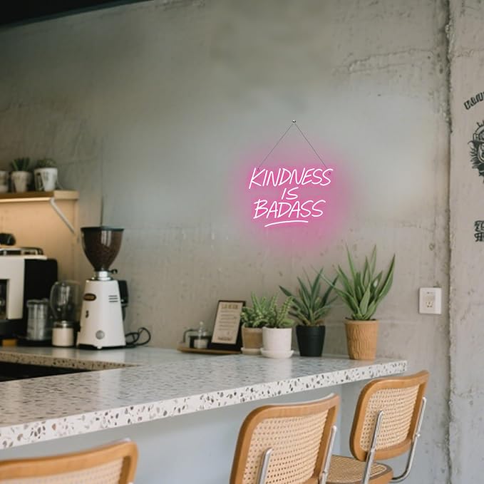 KINDNESS IS BADASS Neon Sign – Pink LED Wall Light, Inspirational Neon Word Sign - Image 3