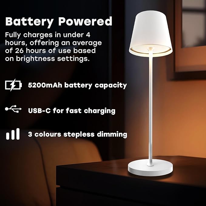 2 Pack Cordless Table Lamp, Portable LED Desk Lamp, 5200mAh Battery Operated - Image 6