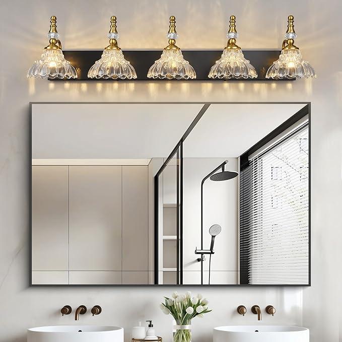 Vintage Bathroom Vanity Light, 5-Light Black Gold Vanity Lighting Fixture - Image 7
