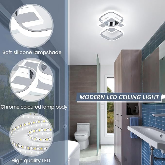 ElDISUNY Modern LED Ceiling Lights, 30W Sliver Elegant Square Lamp LED Ceiling - Image 4