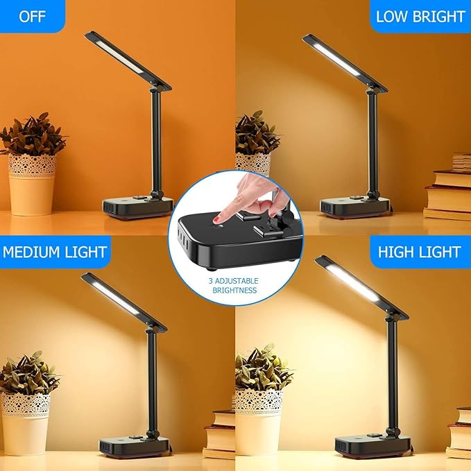Yostyle LED Desk Lamp with 4 USB Charging Ports and 2 AC Outlets, 5ft Extension - Image 3
