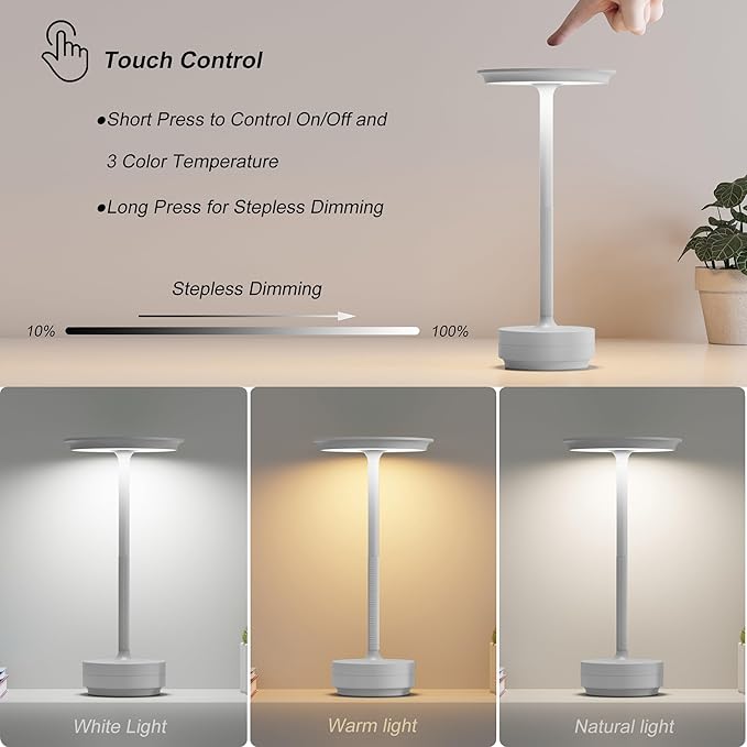 2 Pack Rechargeable Table Lamps Cordless, Portable 5000mAh Outdoor Table Light - Image 2