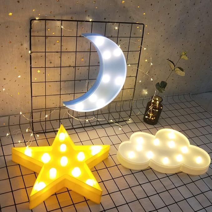 3PCS Decorative LED Crescent Moon Cloud and Star Night Lights Lamps Marquee - Image 8