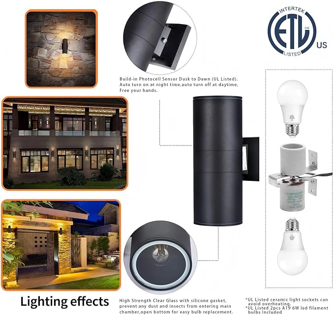 Dusk to Dawn Outdoor Lighting, Up and Down Lights Outdoor Wall Sconce - Image 10