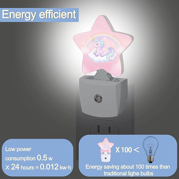 Rainbow Unicorn Dusk to Dawn Star Night Light, Cute Pink Sky Smart Sensor - Image 3