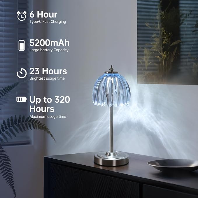 Tulip Table Lamp with 5200mAh Battery & Touch Control, Cordless Small Table - Image 5