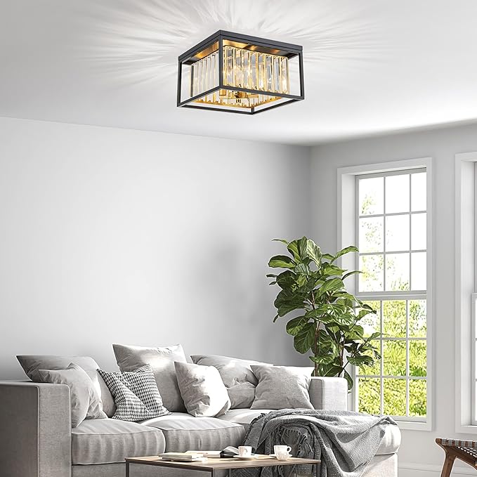 4-Lights Crystal Ceiling Light, 2-Tier Square Flushmount Light Fixture - Image 6