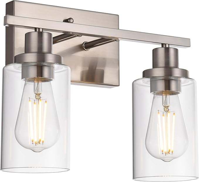 MELUCEE Metal Wall Lights with Clear Glass Shade 2 Heads Bathroom Light by MELUCEE