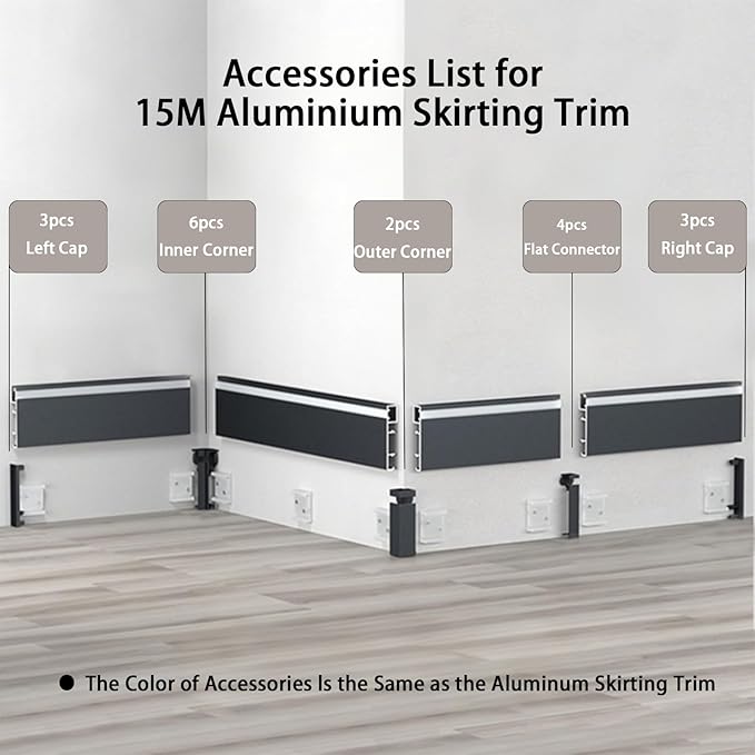 6 Pack LED Aluminum Metal Baseboard Trim 80 x 2500mm 3.15” x 8.2’ Total 49.2 ft - Image 2