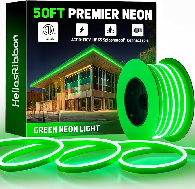50FT Green LED Neon Rope Lights, AC 110-120V Flexible Neon Strip Outdoor by Unknown