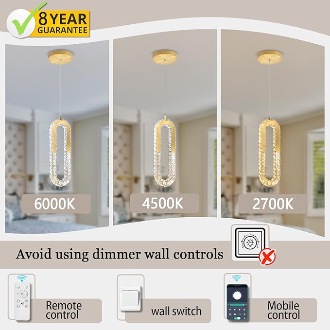 1-Ring Chandelier Gold Modern Pendant Lighting LED Dimmable Hanging Crystal - Image 4