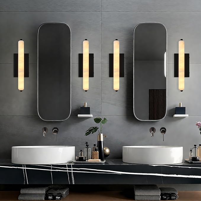 Alabaster Wall Sconces Set of Two, 15in Black Alabaster Sconce, Modern Spanish - Image 5