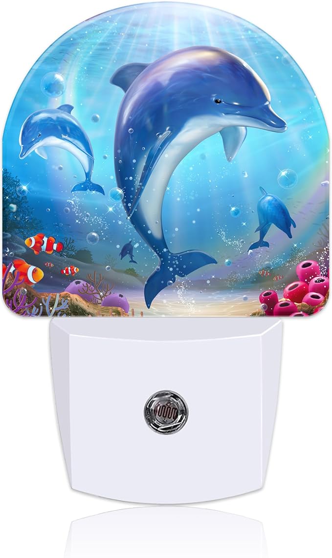 Night Light for Kids Girls Boys, Cute Dolphins in Tropical Sea LED Night Light by Uiaoiais
