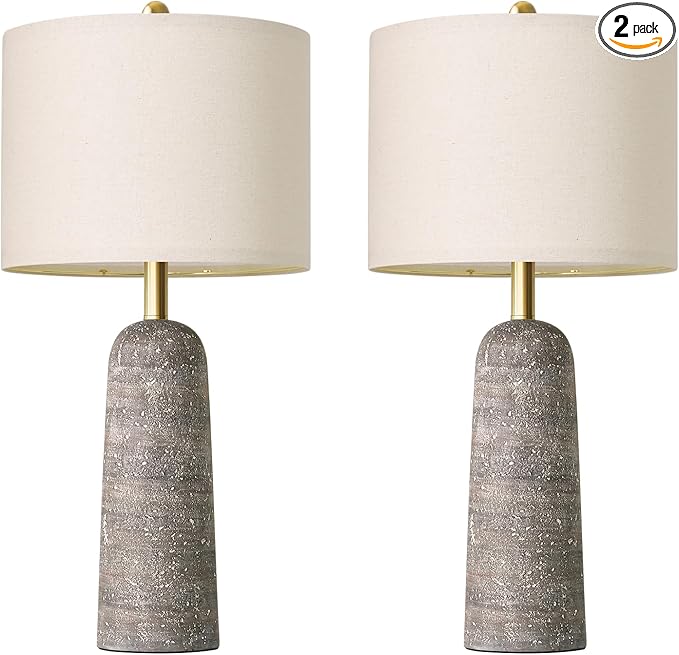 BOBOMOMO 27.25" Modern Table Lamp Set of 2, Light Grey Resin Table Lamps by BOBOMOMO