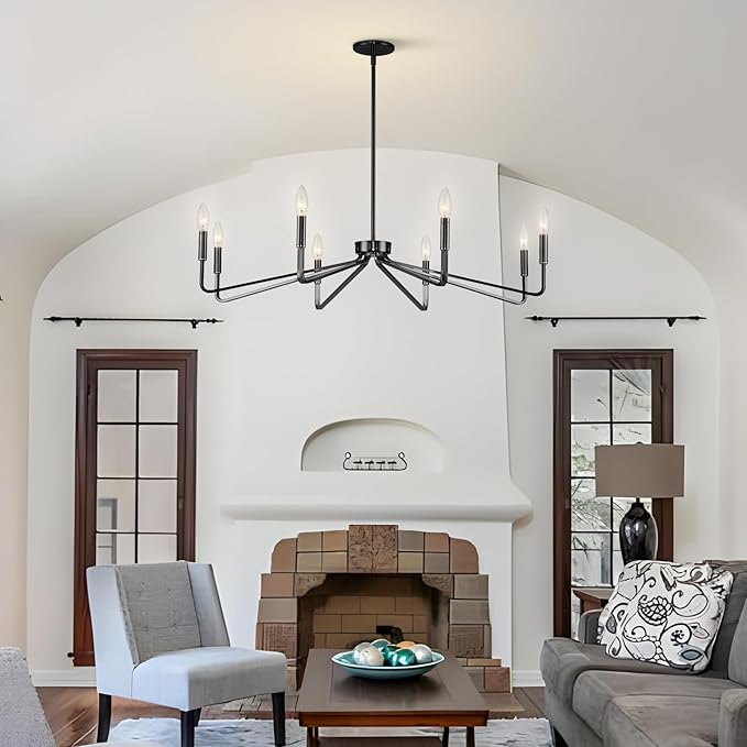 38" Black Chandeliers for Dining Room, 8-Light Modern Farmhouse Candle Style - Image 7