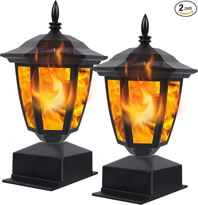 Dynaming Solar Flame Post Lights Outdoor, Solar Powered Lamps Fence Post Cap by Dynaming