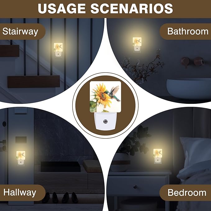 Night Light Hummingbird and Sunflower Night Lights Plug into Wall Smart Dusk to - Image 6