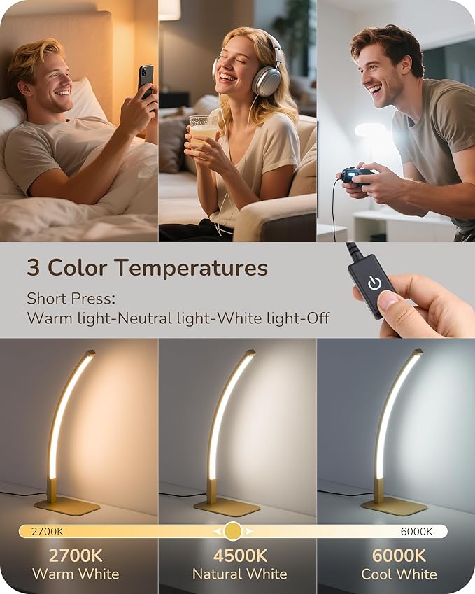 EDISHINE Curved LED Table Lamp, Modern Bedside Lamp - Image 4