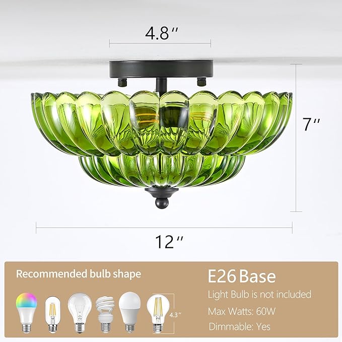 Modern Black Ceiling Light Fixture, Semi Flush Mount Ceiling Light Fixture - Image 4