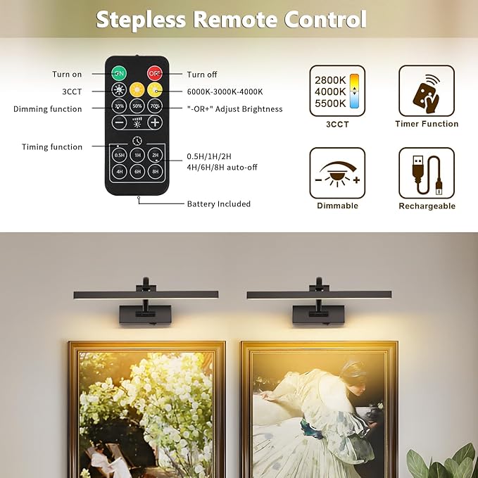 Wireless Picture Lights for Wall Battery Operated Art Lighting for Paintings - Image 4