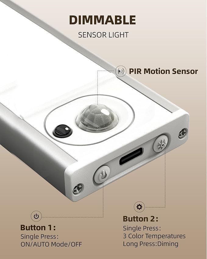 2Pack 16inch Under Cabinet Lighting, Rechargeable Motion Sensor Light Wireless - Image 6