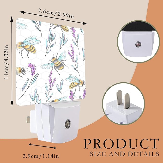 Night Light With Bees and Lavender Flowers - Image 2