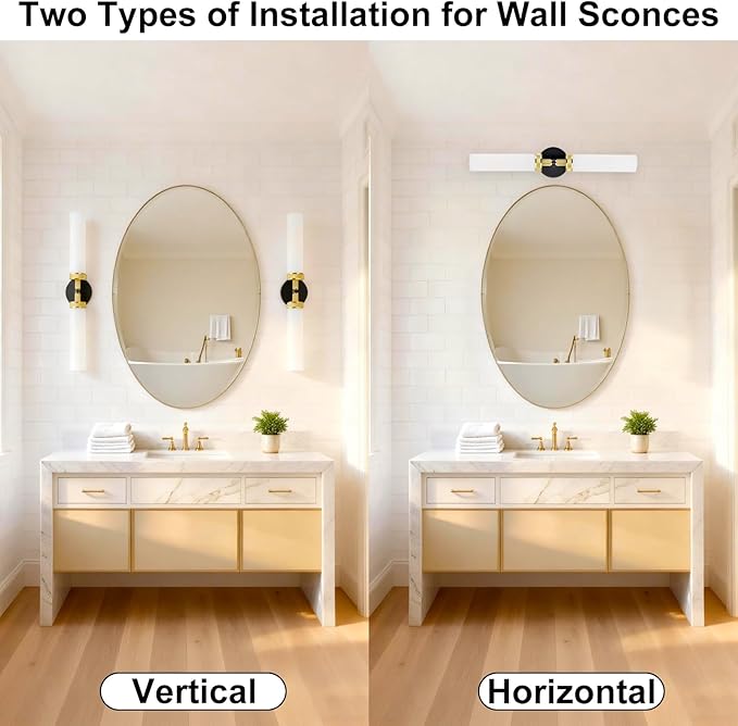 LaLuLa Black and Gold Vanity Light Fixtures – Modern Hardwired Wall Sconces - Image 3