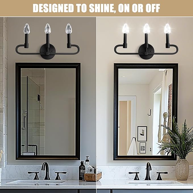 Bathroom Vanity Light, 3 Light Matte Black Vanity Lights - Image 5