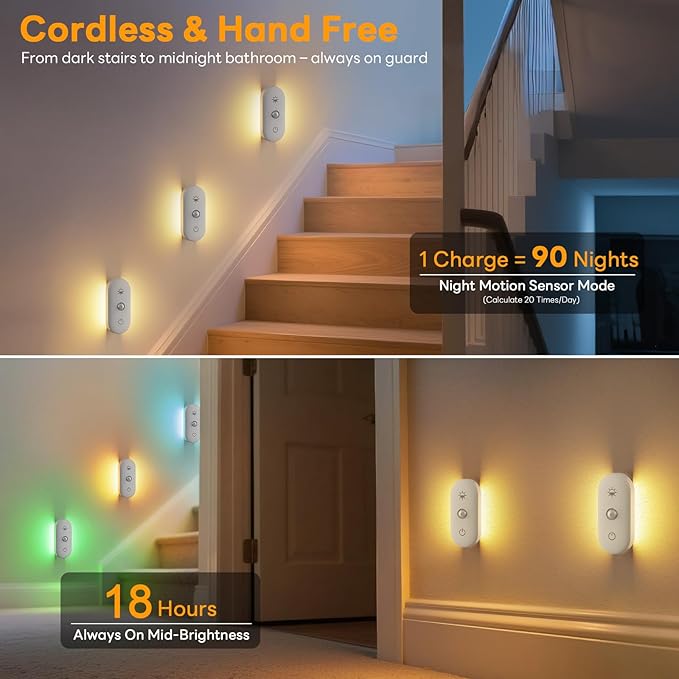 Motion Sensor Night Light Rechargeable: 90-Day Lasting Battery - Image 4