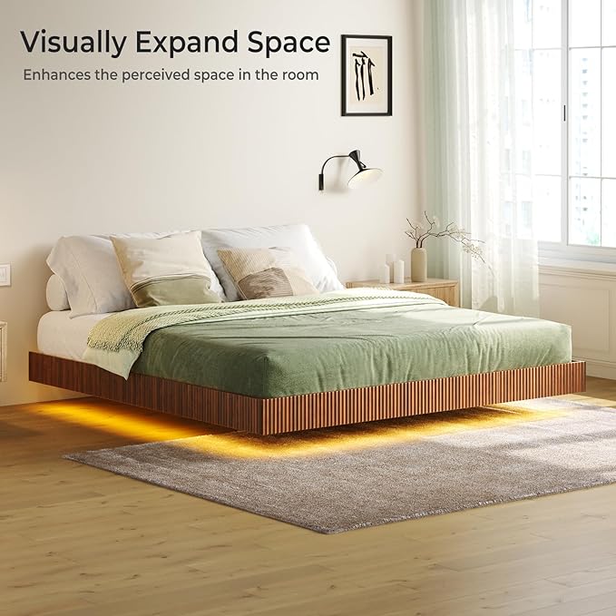 Tatub Walnut King Floating Bed Frame - Image 6