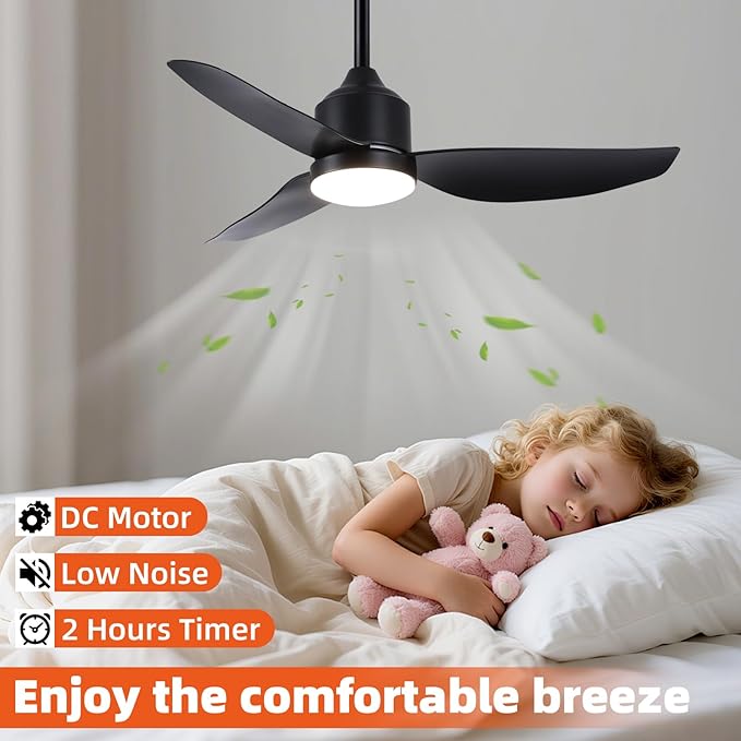 Outdoor Ceiling Fan with Light, 42 Inch Black Waterproof Outdoor Patio Fan with - Image 8
