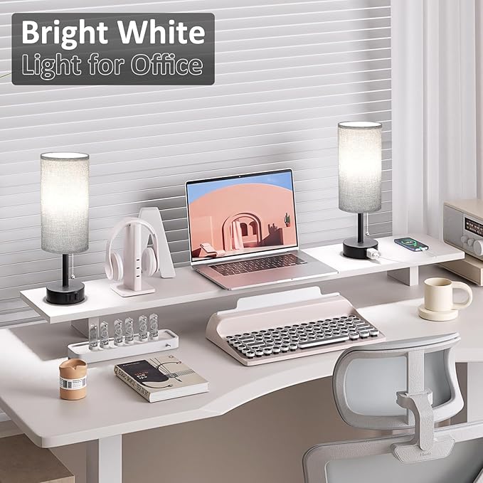 Fenmzee Grey Bedside Table Lamps Set of 2-3 Color Temperatures Pull Chain Lamp - Image 5