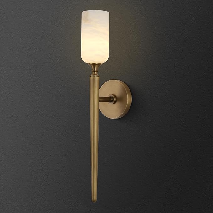 Alabaster Wall Sconce 22in Antique Brass Sconces Wall Lighting, Imported in by Sucelating