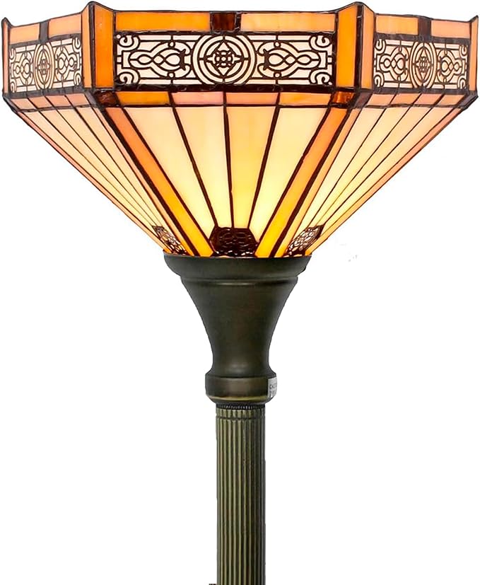 WERFACTORY Tiffany Floor Lamp Yellow Hexagon Stained Glass Mission Light - Image 2