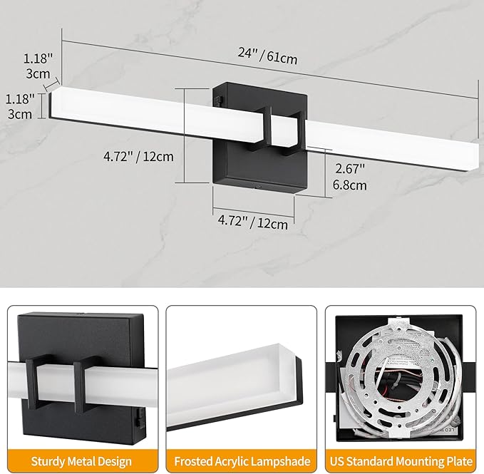 Modern Black Vanity Light Bar 24 Inch, 16W 5CCT Dimmable Bathroom Light - Image 3