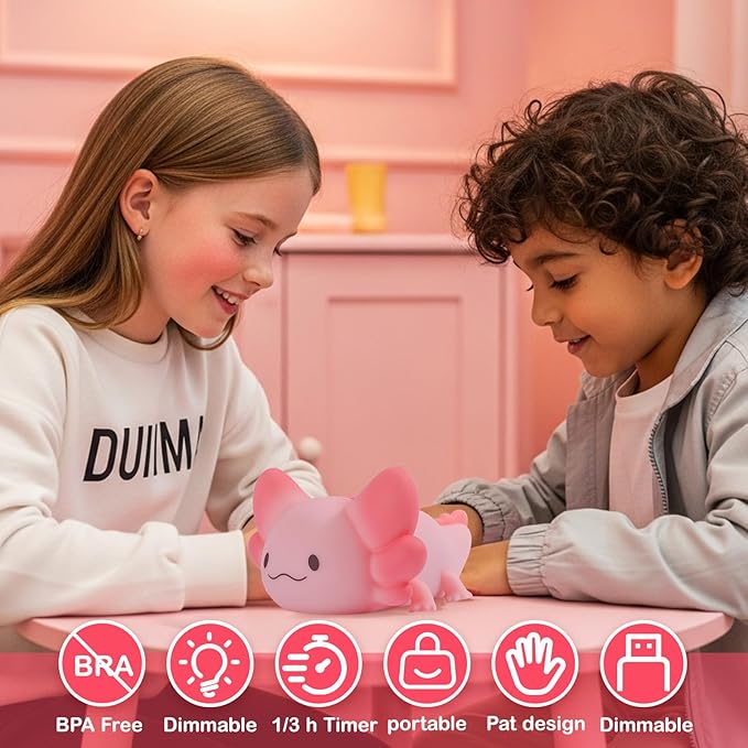 ZKLiLi Axolotl Kids Night Light, Squishy Cute Lamp Dimmable Childrens Night - Image 2