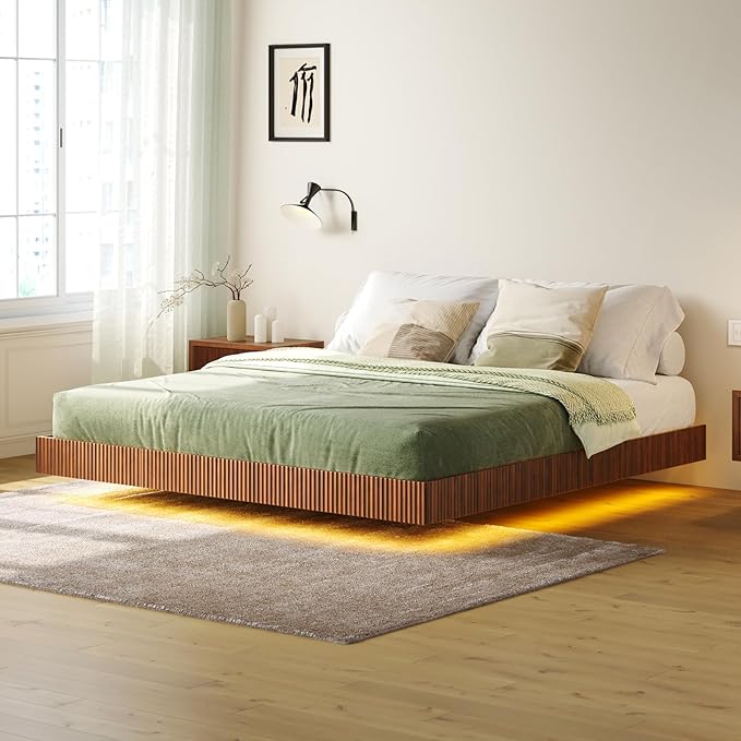 Tatub Walnut King Floating Bed Frame - Image 7