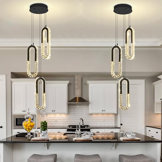 Modern Crystal Chandeliers LED Pendant Lighting Ring Black Flush Mount Ceiling - Image 2